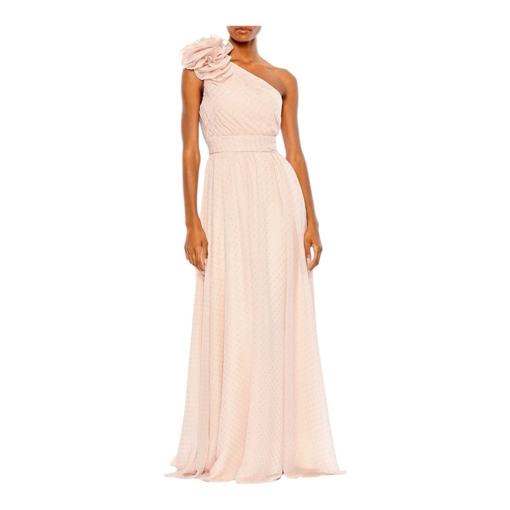 Mac Duggal Blush One-Shoulder Floral Accent Gown